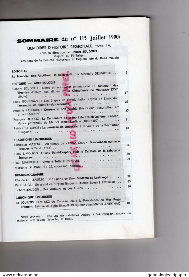 87-19-23- LEMOUZI- N° 115-JUILLET 1990-OBJAT-VOUTEZAC-ST SAINT YRIEIX LA PERCHE-QUEYSSAC-TREICH LAPLENE-SAINT EXUPERY- - Limousin