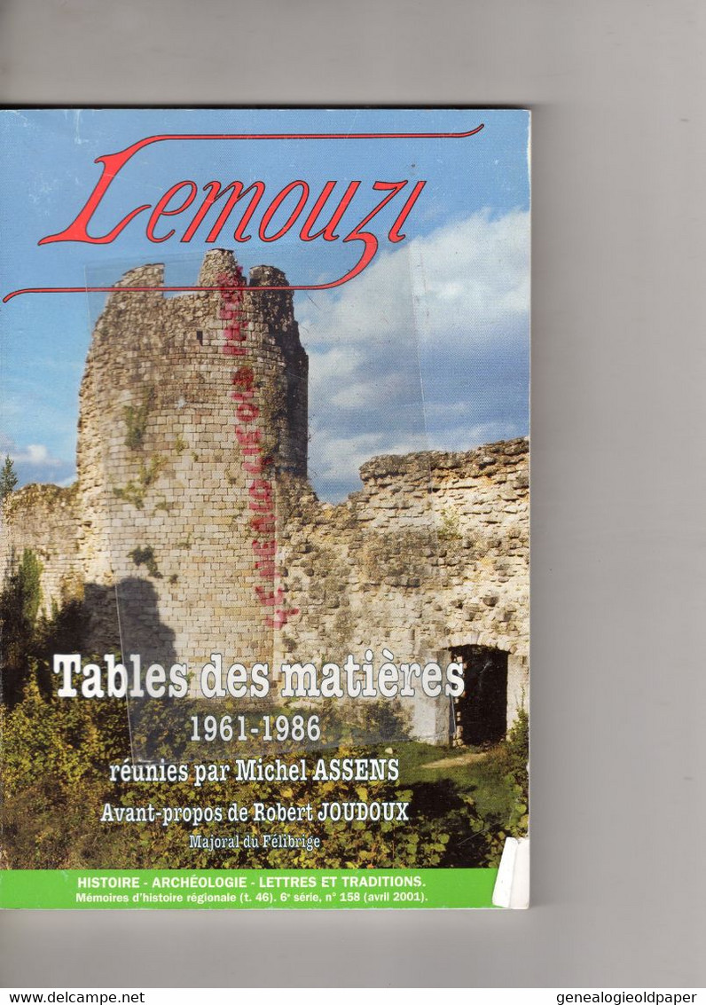 87-19-23- LEMOUZI- N° 158-AVRIL 2001-AYEN-MICHEL ASSENS-ROBERT JOUDOUX-FELIBRIGE-CHARBONNEL BRIVE-UZERCHE JEAN MOUZAT - Limousin