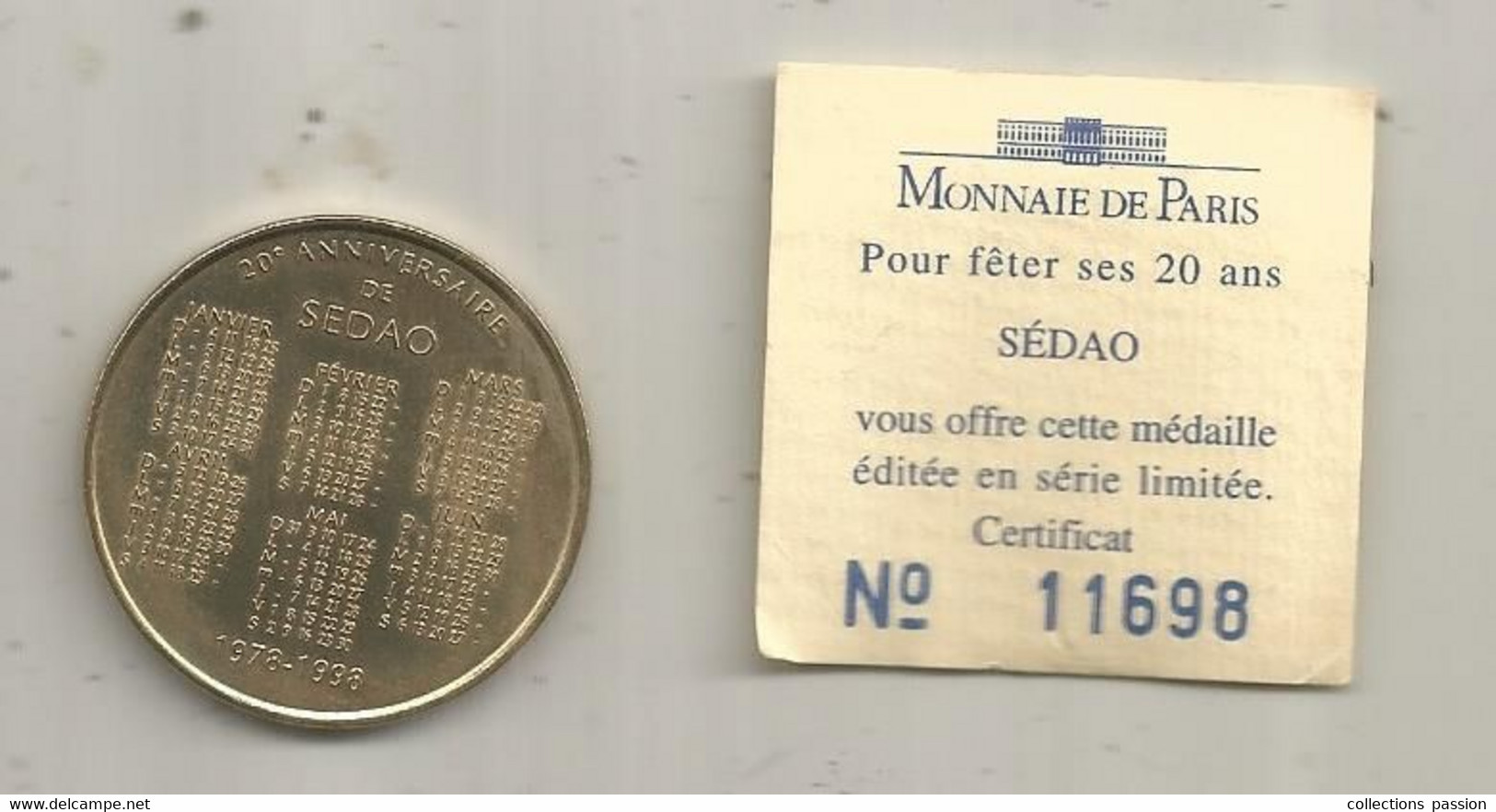 Médaille Professionnelle, Monnaie De Paris ,SEDAO , Certificat, 2 Scans - Professionals / Firms