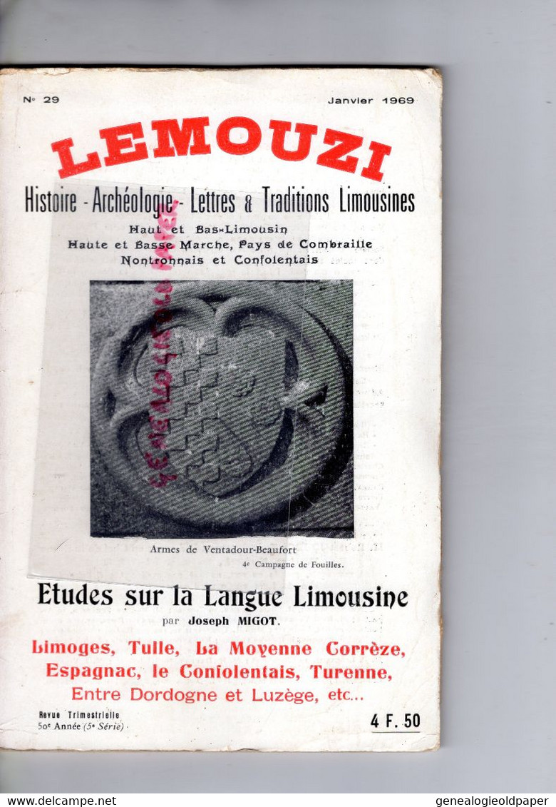 87-19-23- LEMOUZI- N° 29-JANVIER 1969-VENTADOUR BEAUFORT-LIMOGES-TULLE-CORREZE-ESPAGNAC-CONFOLENS-TURENNE-RUE BOUCHERIE - Limousin