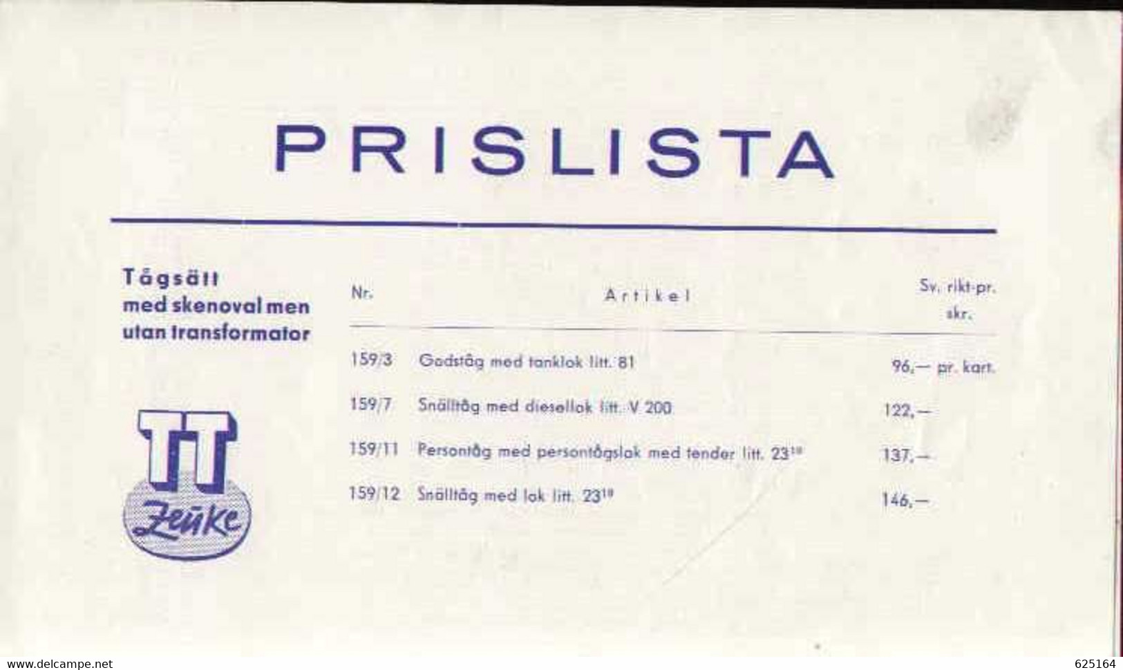 Catalogue TT ZEUKE 1963-64 ONLY Prislista SEK Swedish DEMUSA D.D.R. TT 1:120 - En Suédois - Sin Clasificación