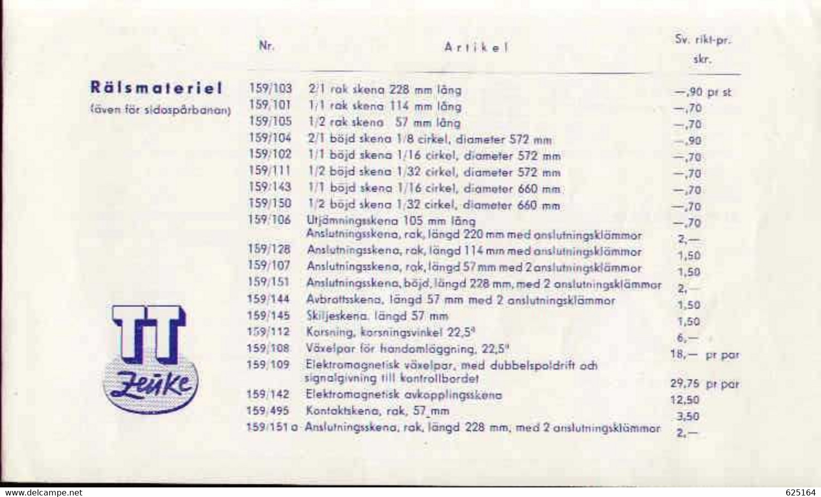 Catalogue TT ZEUKE 1963-64 ONLY Prislista SEK Swedish DEMUSA D.D.R. TT 1:120 - En Suédois - Sin Clasificación