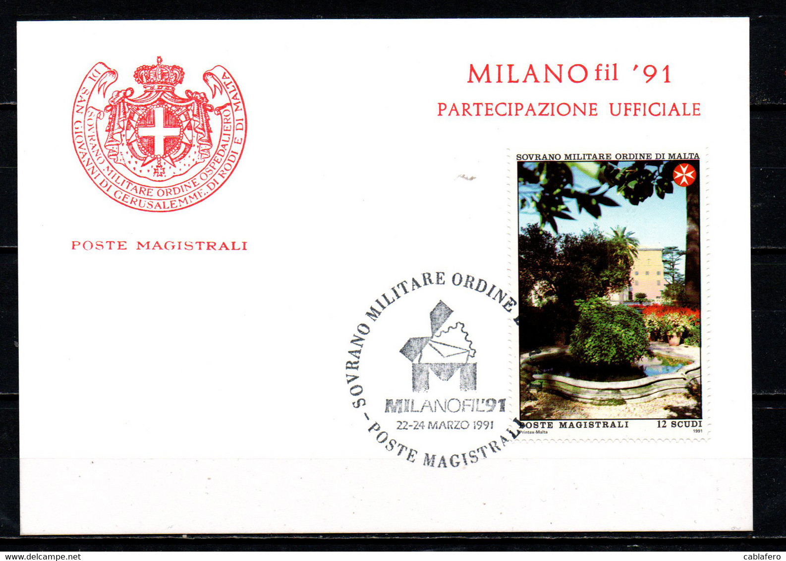SMOM - 1991 - MILANO FIL '91 - CARTOLINA DI PARTECIPAZIONE UFFICIALE - ANNULLO MILANO FIL'91 - Sovrano Militare Ordine Di Malta