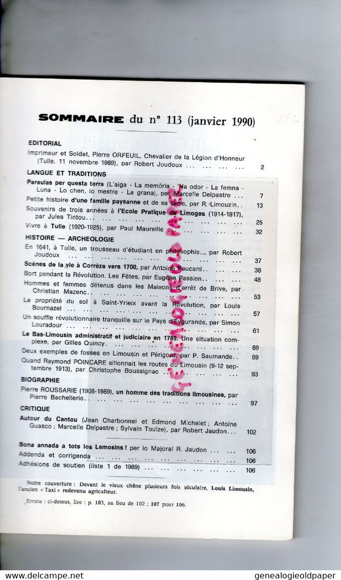 87-19-23- LEMOUZI-N° 113-JANVIER 1990-TULLE PIERRE ORFEUIL-DELPASTRE-LIMOGES ECOLE-BORT-BRIVE-ST SAINT YRIEIX-EYGURANDE- - Limousin
