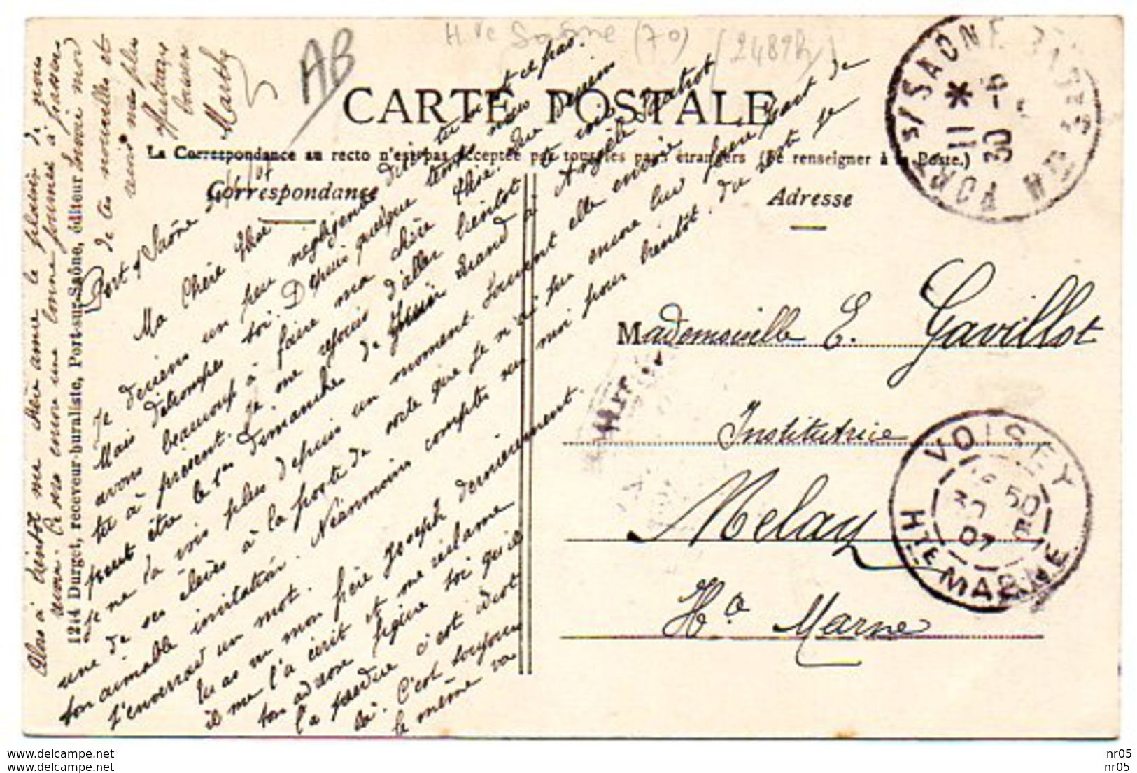 70  - PORT Sur SAONE - Entree Du Canal De L'Est ( Obliteration " Voisey - Haute Marne " 1907 Timbre Semeuse Lihnée ) - Port-sur-Saône