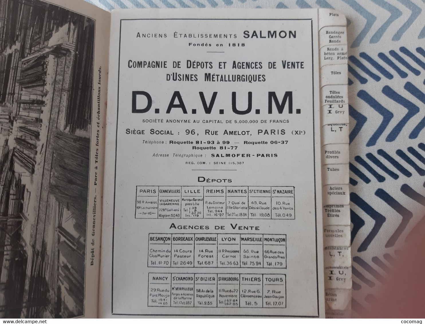 92 GENEVILLIERS CATALOGUE  D A V U M DEPOTS ET AGENCES DE VENTE D'USINES METALLURGIQUES  SAMON FER CHANTIER NAVAL - Material Y Accesorios