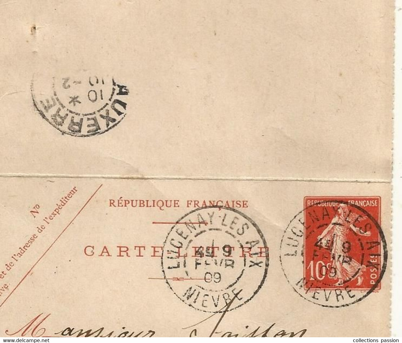 CARTE-LETTRE, Entier Postal, LUCENAY LES AIX, NIEVRE, AUXERRE,YONNE,1909, 2 Scans - Cartoline-lettere