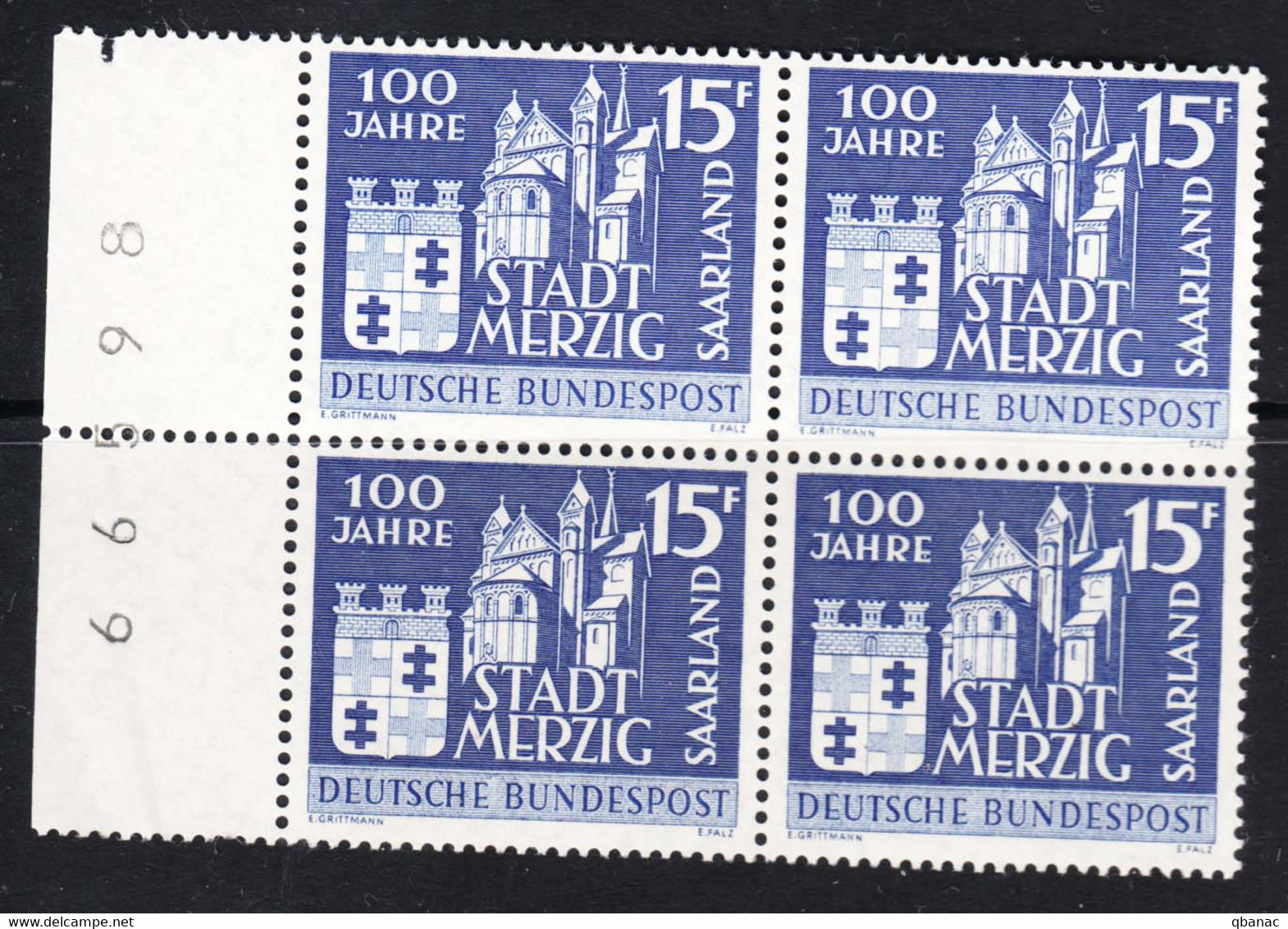 Saar Sarre 1957 Mi#401 Mint Never Hinged Piece Of 4 - Ongebruikt