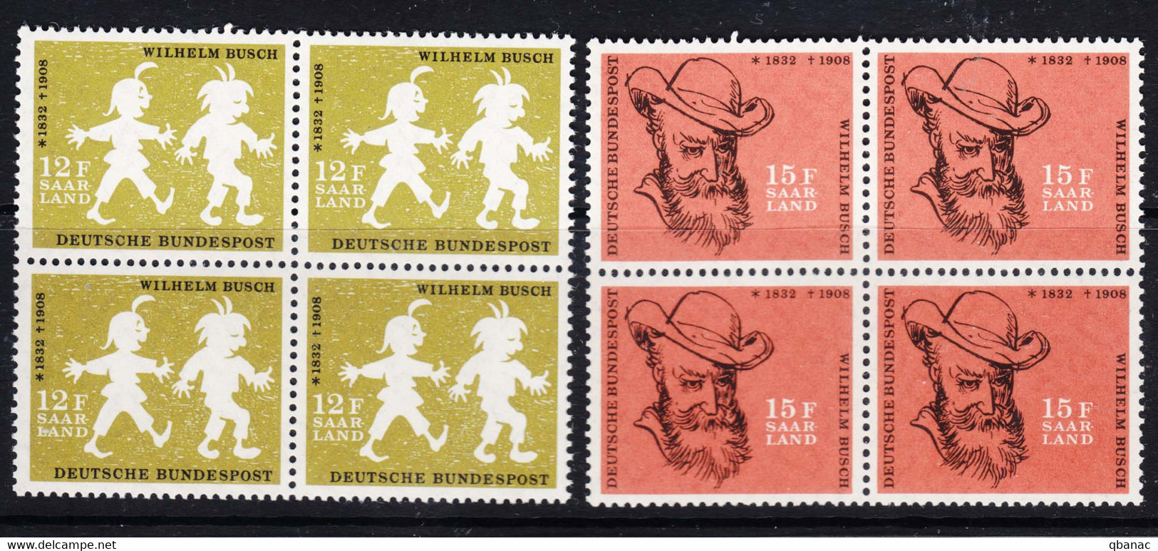 Saar Sarre 1958 Mi#429-430 Mint Never Hinged Piece Of 4 - Unused Stamps