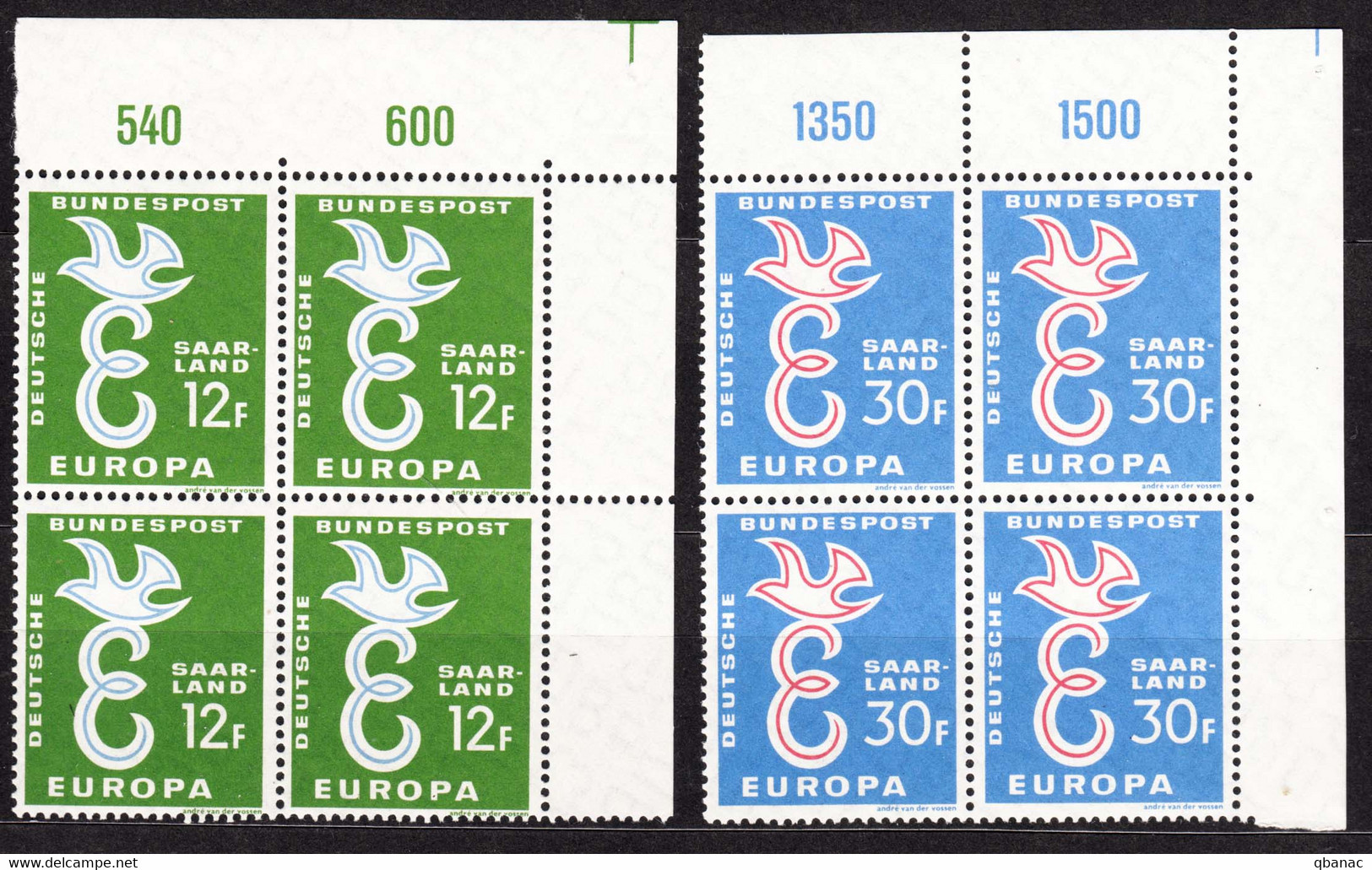 Saar Sarre 1958 Europa Mi#439-440 Mint Never Hinged Piece Of 4 - Ongebruikt