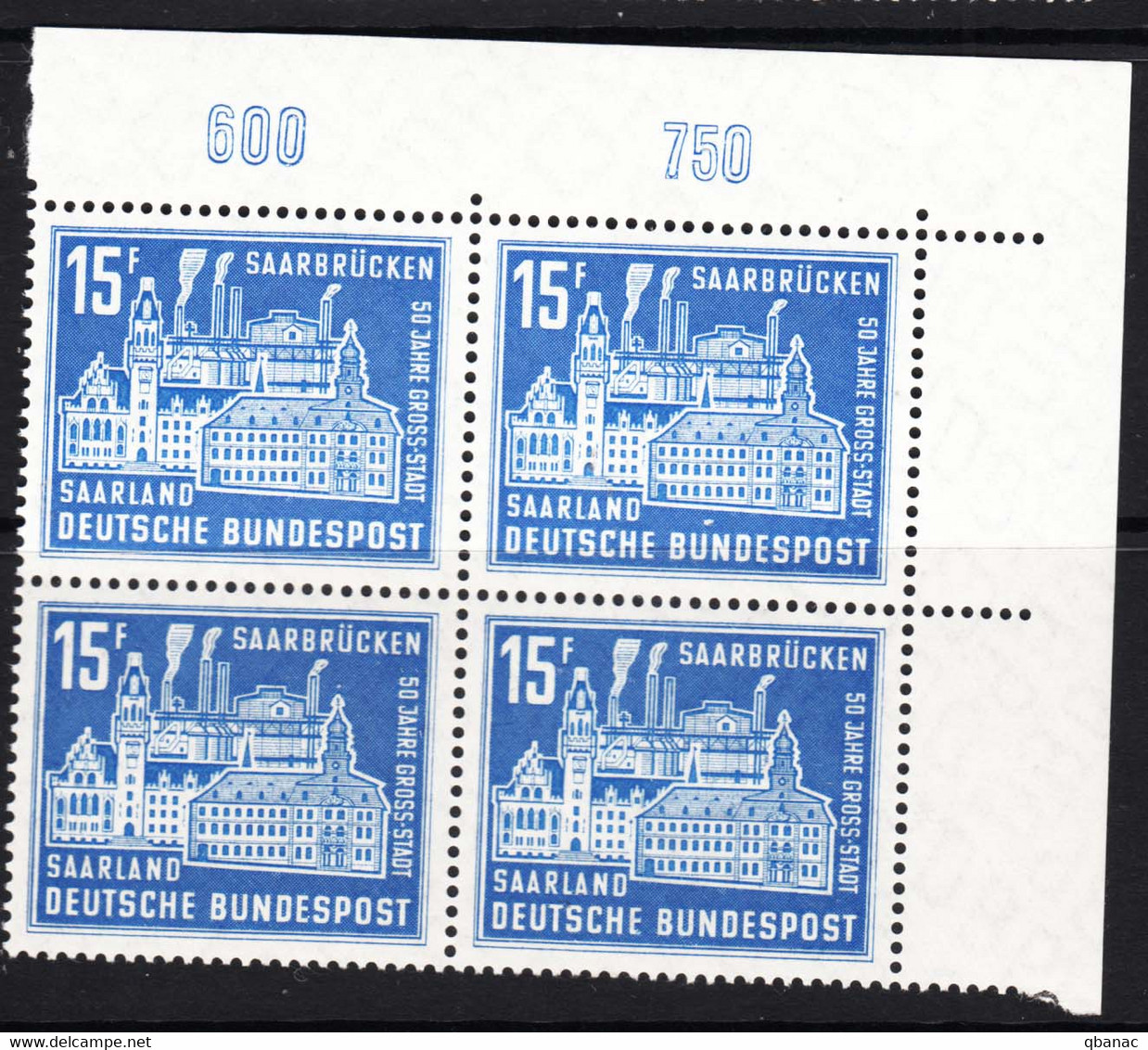 Saar Sarre 1959 Mi#446 Mint Never Hinged Piece Of 4 - Unused Stamps
