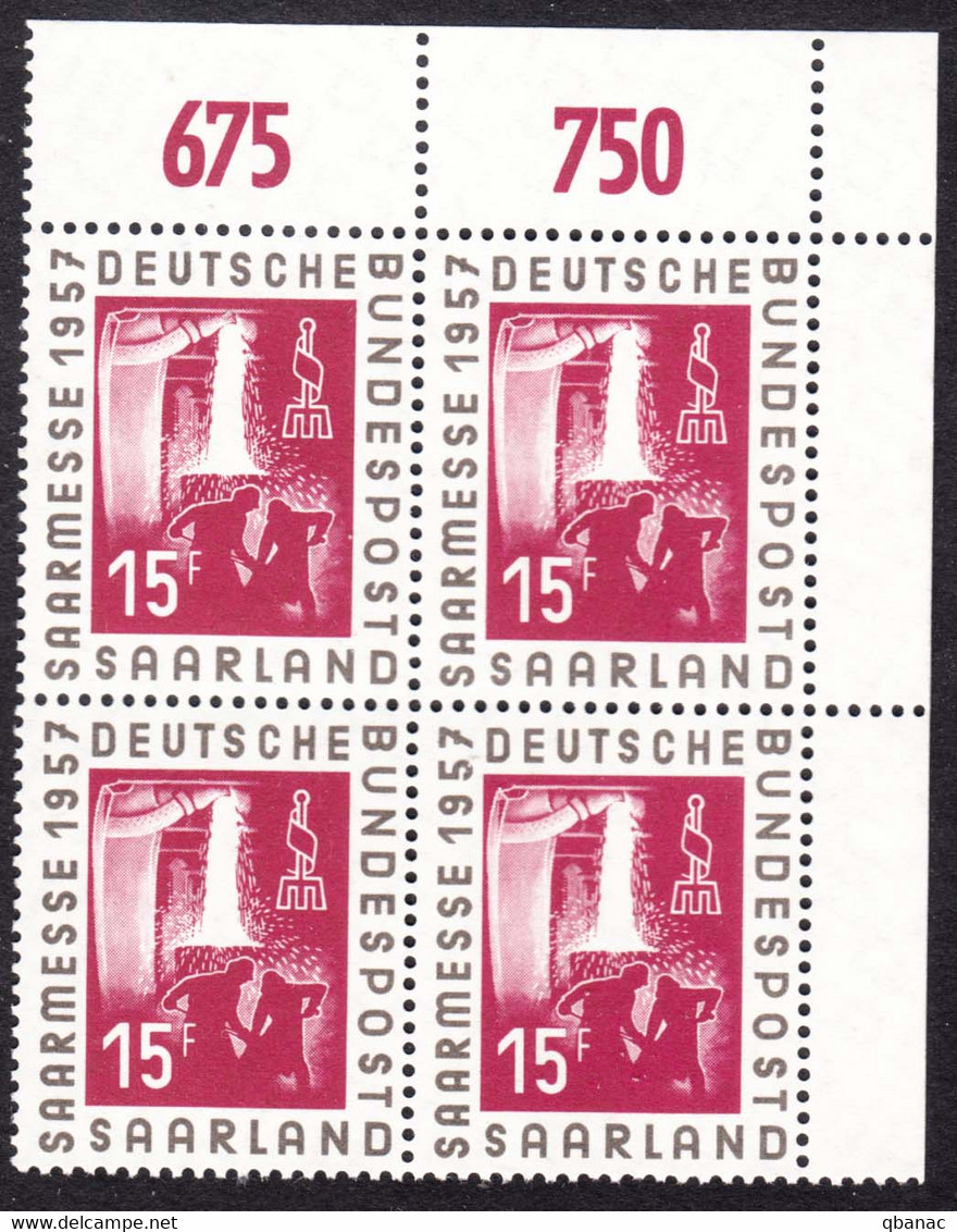 Saar Sarre 1957 Mi#400 Mint Never Hinged Piece Of 4 - Unused Stamps
