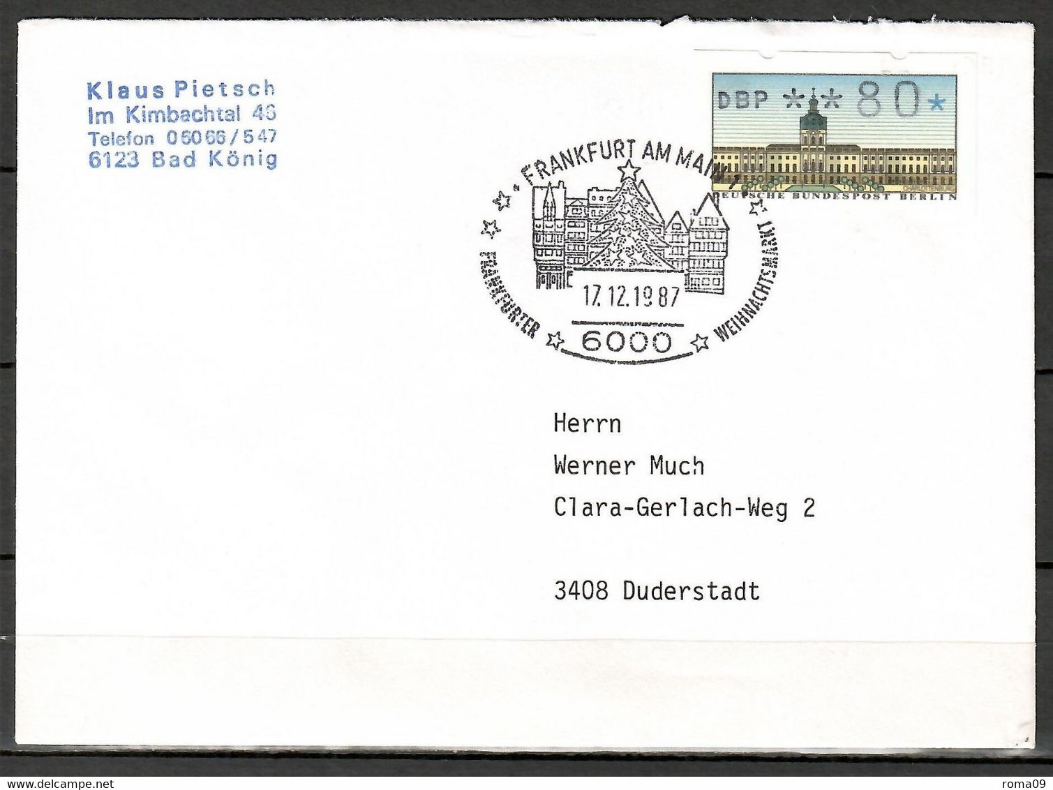 Berlin; ATM: MiNr. 1, Auf Portoger. Brief Von Frankfurt Am Main Nach Duderstadt; F-245 - Viñetas De Franqueo [ATM]