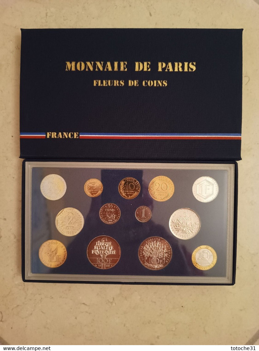 France Monnaies Fleur De Coin Complète 1988 - Colecciones