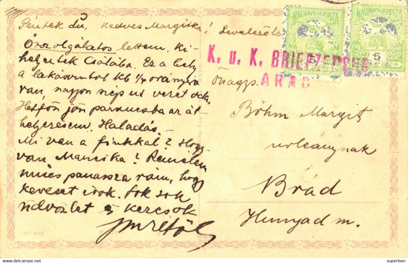 ARAD : CARTE POSTALE - CENSURE AUTRICHIENNE - K. U. K. / POSTCARD MAILED - AUSTRIAN CENSORSHIP - K. U. K. ~ 1915 (ak611) - Storia Postale Prima Guerra Mondiale