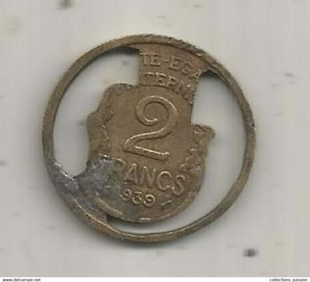 ORIGINAL, Médaille Faite Sur La Base D'une Monnaie 2 Francs MORLON, 1939,  2 Scans - Autres & Non Classés