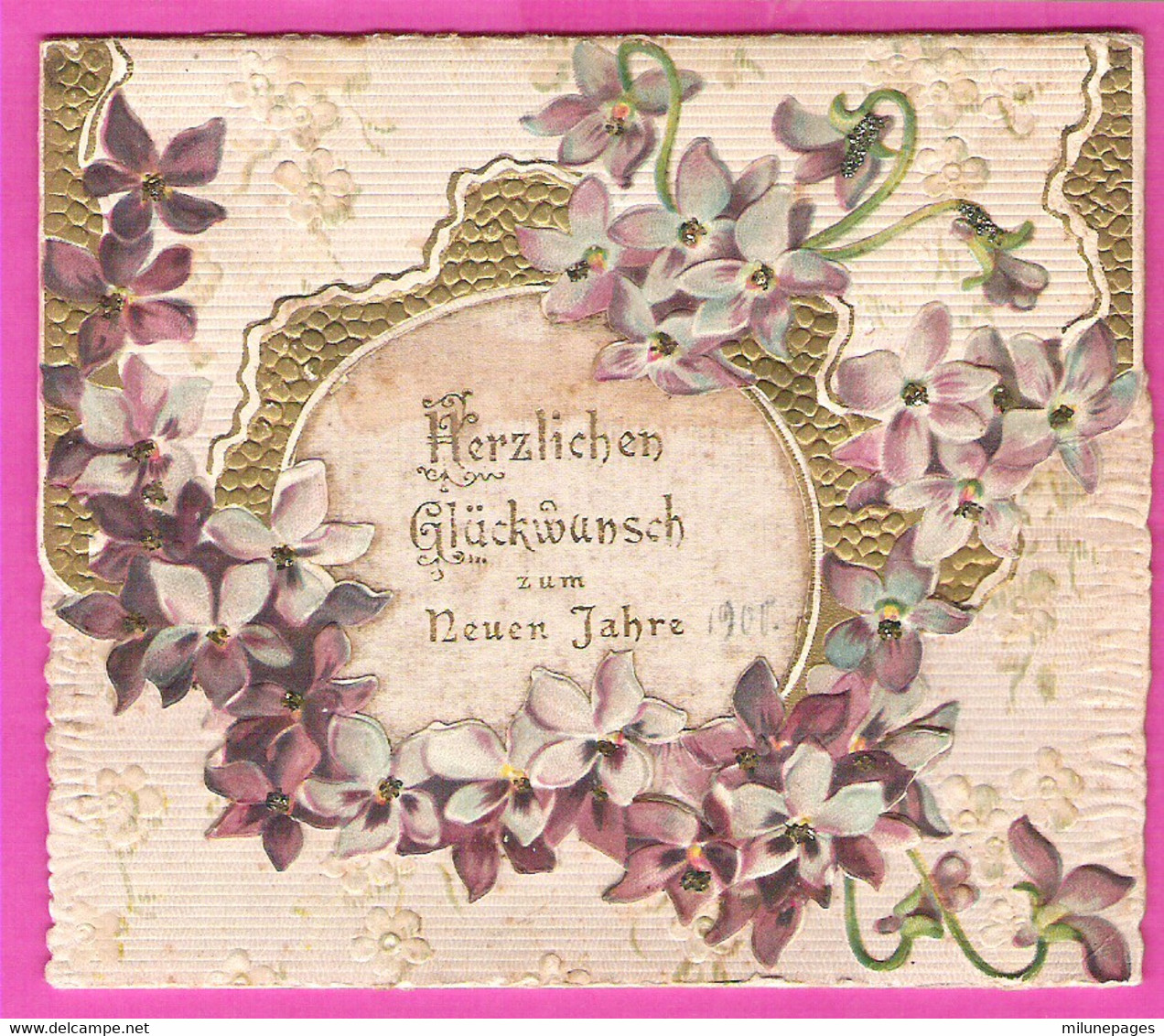 Très Belle Carte De Voeux Allemande Popup Gauffrée 1906 Herzlichen Glückwunsch Zum Neuen Jahre - Nouvel An