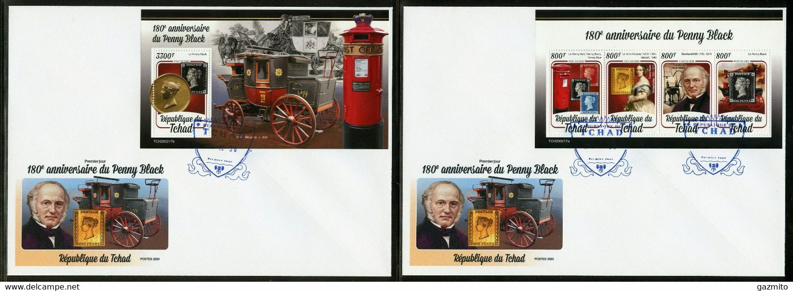 Tchad 2020, Penny Black, R. Hill, Mailbox, Carriage, 4val In BF+BF In 2FDC - Diligences