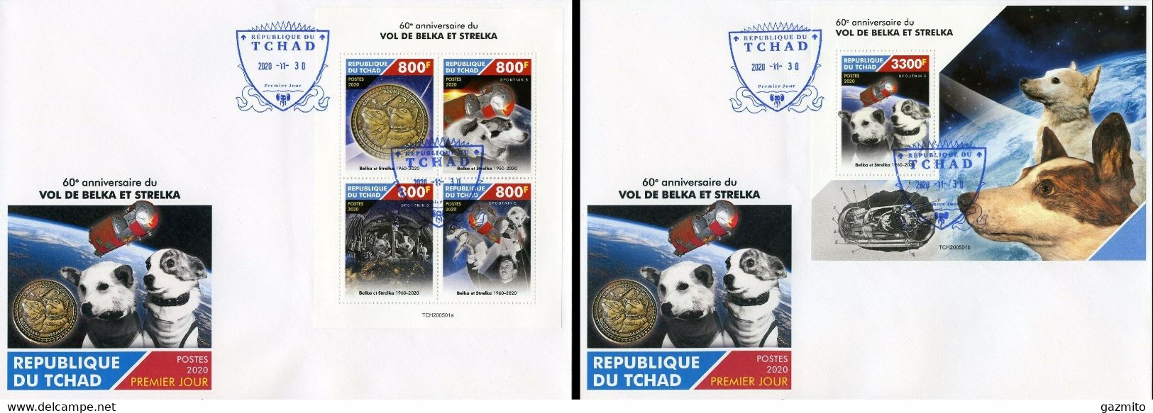 Tchad 2020, Space, Dog In Space, 4val In BF +BF 2FDC - Afrika