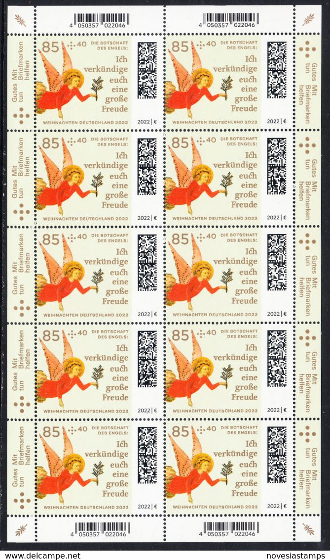 !a! GERMANY 2022 Mi. 3724 MNH SHEET(10) - Christmas: Angels Message - 2021-…