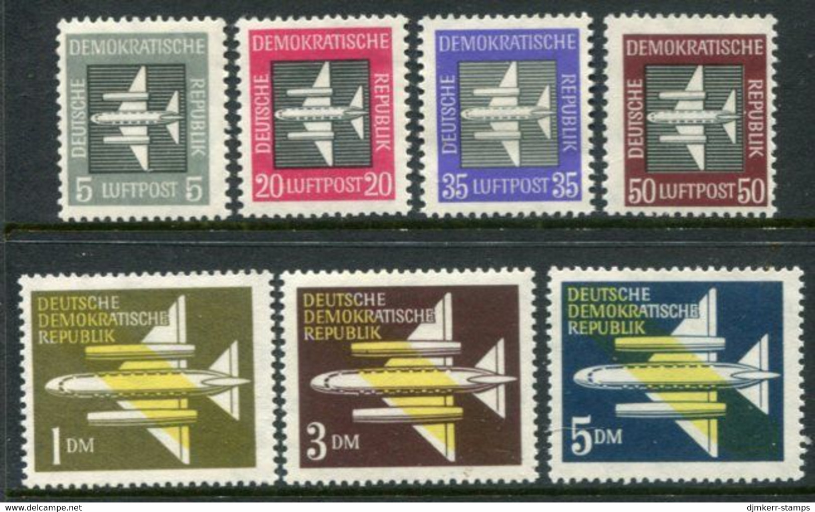 DDR / E. GERMANY 1957 Airmail Definitive MNH / **.  Michel  609-15 - Unused Stamps