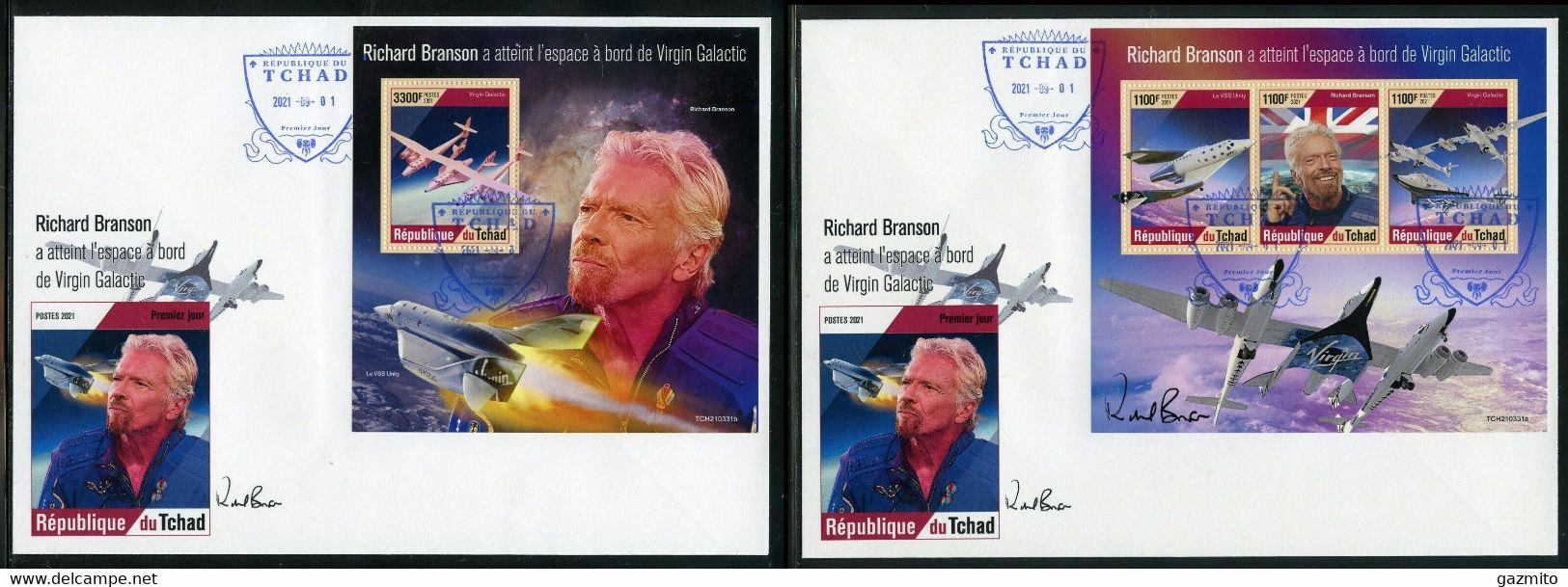 Tchad 2021, Space, Virgin Galactics, 3val In BF +BF In 2FDC - Afrique