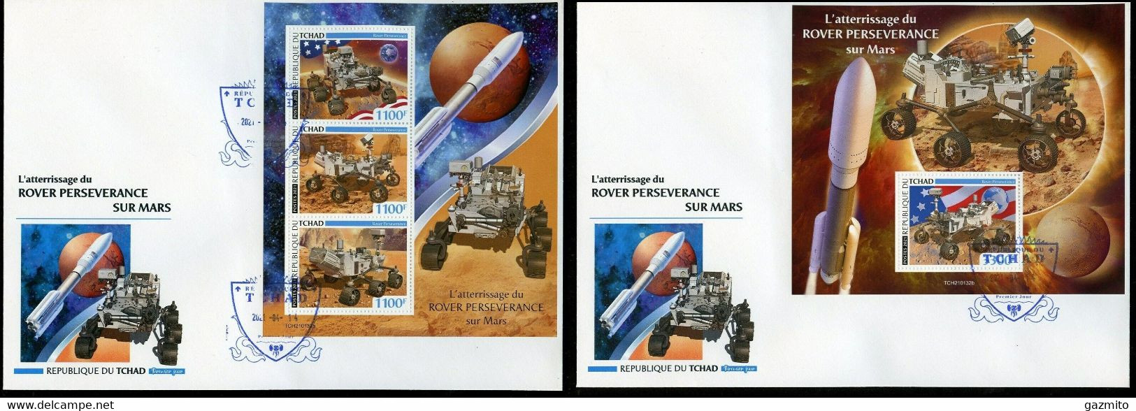 Tchad 2021, Space, Mars Exploration, Perseverance, 3val In BF +BF In 2FDC - Afrika