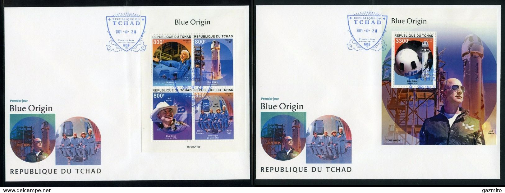 Tchad 2021, Space, Blue Origin, 4val In BF +BF In 2FDC - Afrika