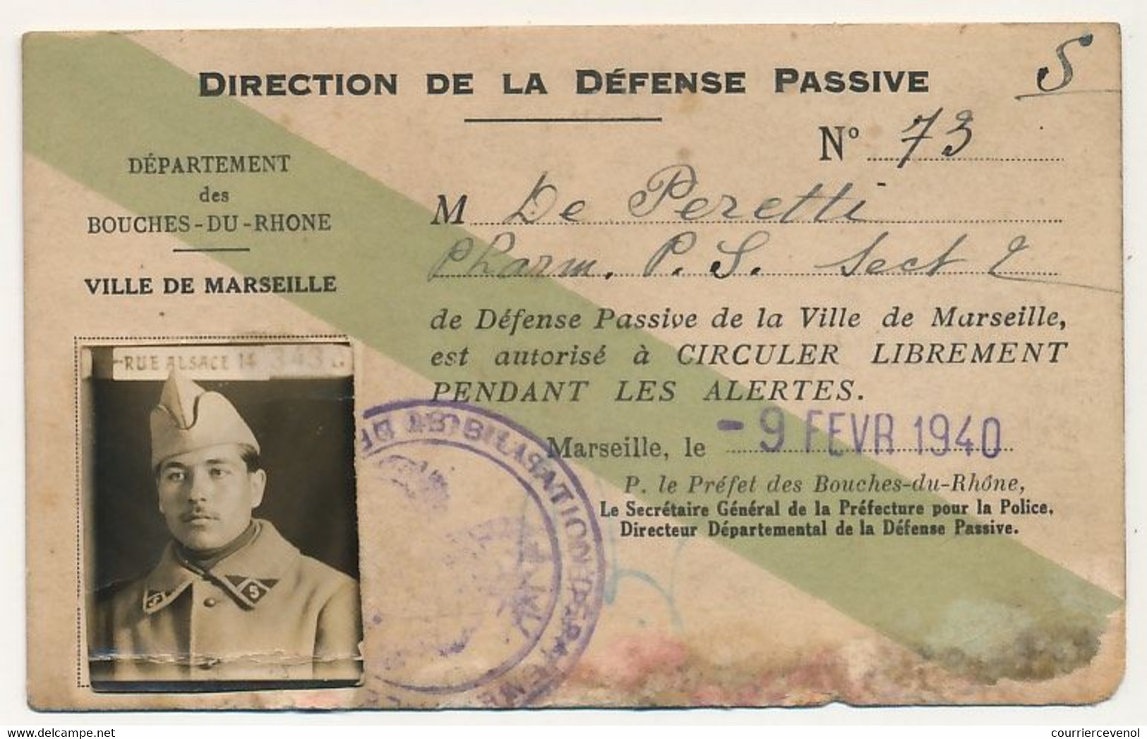 FRANCE - Direction De La Défense Passive - Ville De Marseille - Autorisation De Circuler Librement Pendant Les Alertes - 1939-45