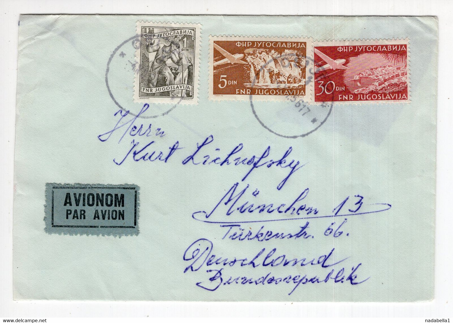 1956. YUGOSLAVIA,CROATIA,AIRMAIL,OSIJEK TO GERMANY,RECORDED COVER - Poste Aérienne