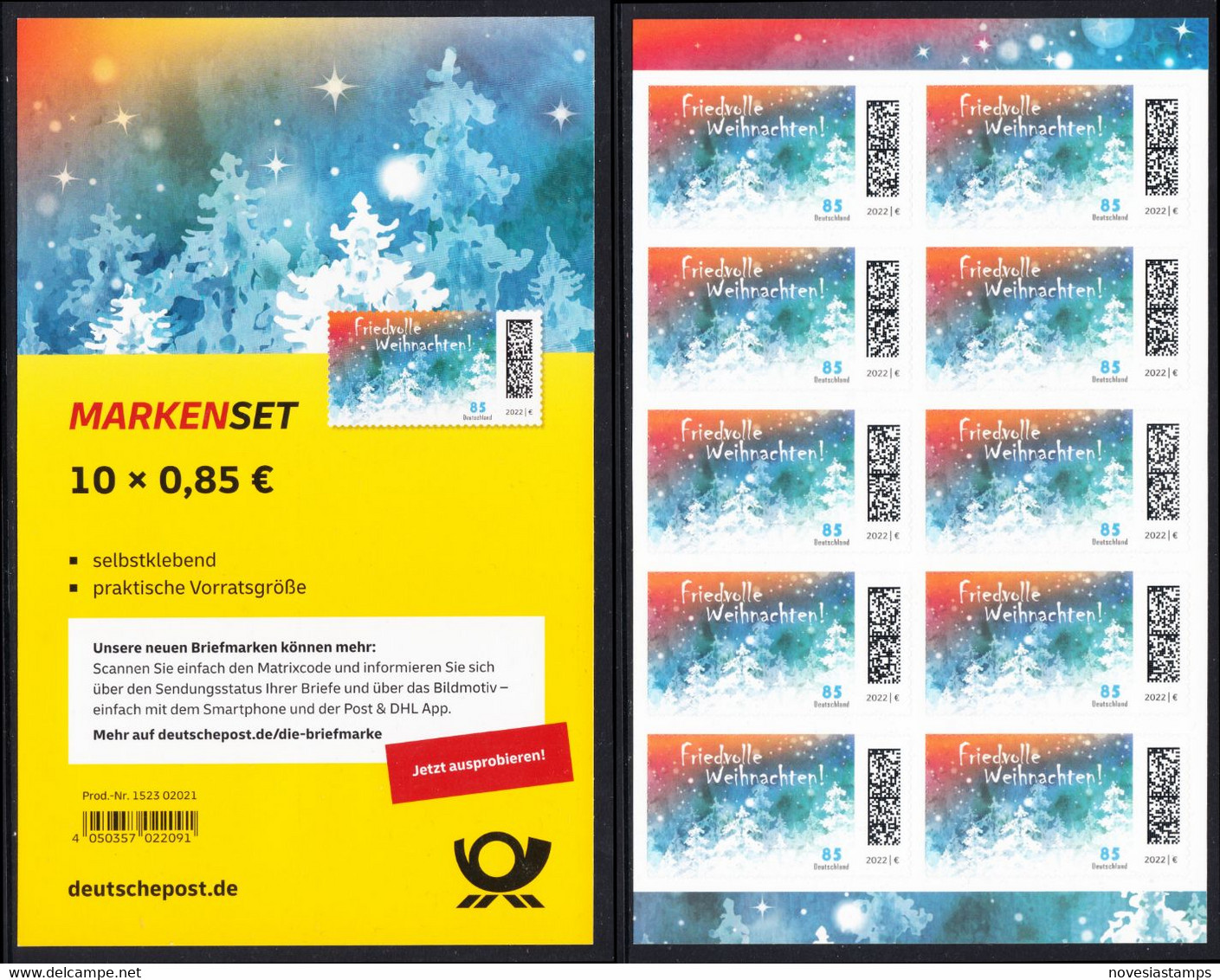 !a! GERMANY 2022 Mi. 3730 MNH FOLIOSET(10) - Peaceful Christmas - 2021-…