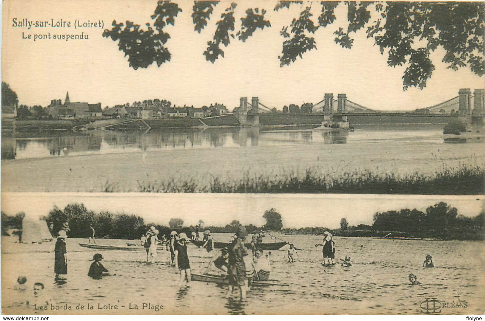 Sully Sur Loire - Cpa 2 Vues - Le Pont Suspendu Et La Plage Sur Les Bords De Loire - Sully Sur Loire