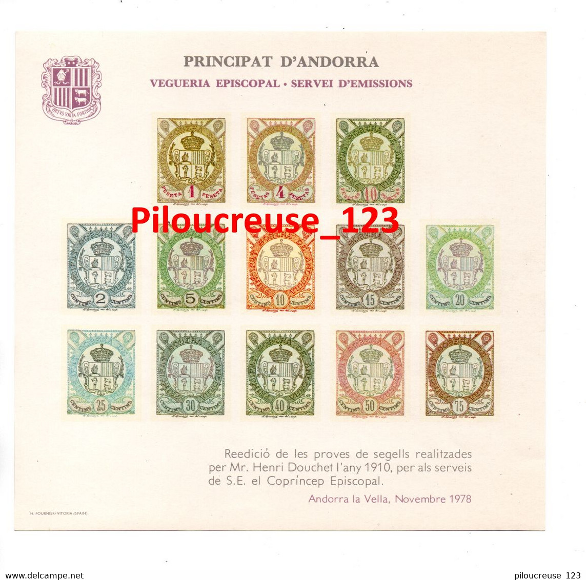 ANDORRE VEGUERIA EPISCOPAL - Réimpression Timbres De Service Préparée En 1910 Pour Le Co-Prince - A N° 011402 - Episcopal Viguerie