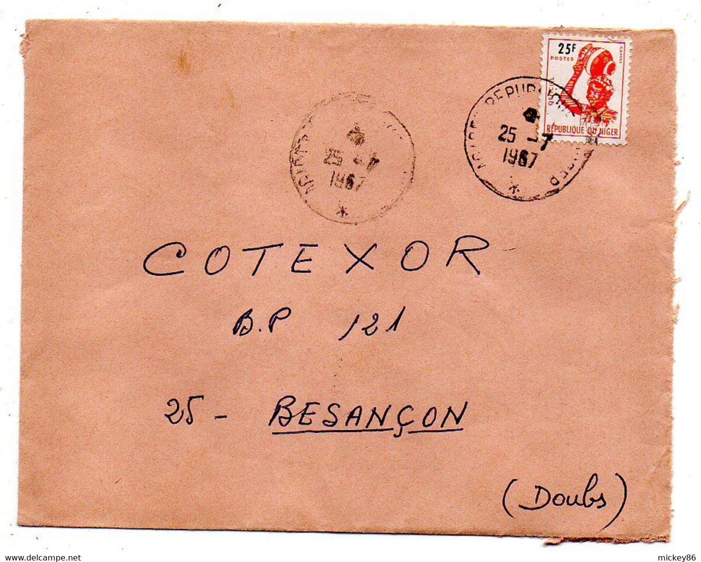 Niger-1967-Lettre  Pour  Besançon-25 ( France) ..tp  25F . Seul Sur Lettre Cachet Forces Armées Au Dos...à Saisir - Niger (1960-...)