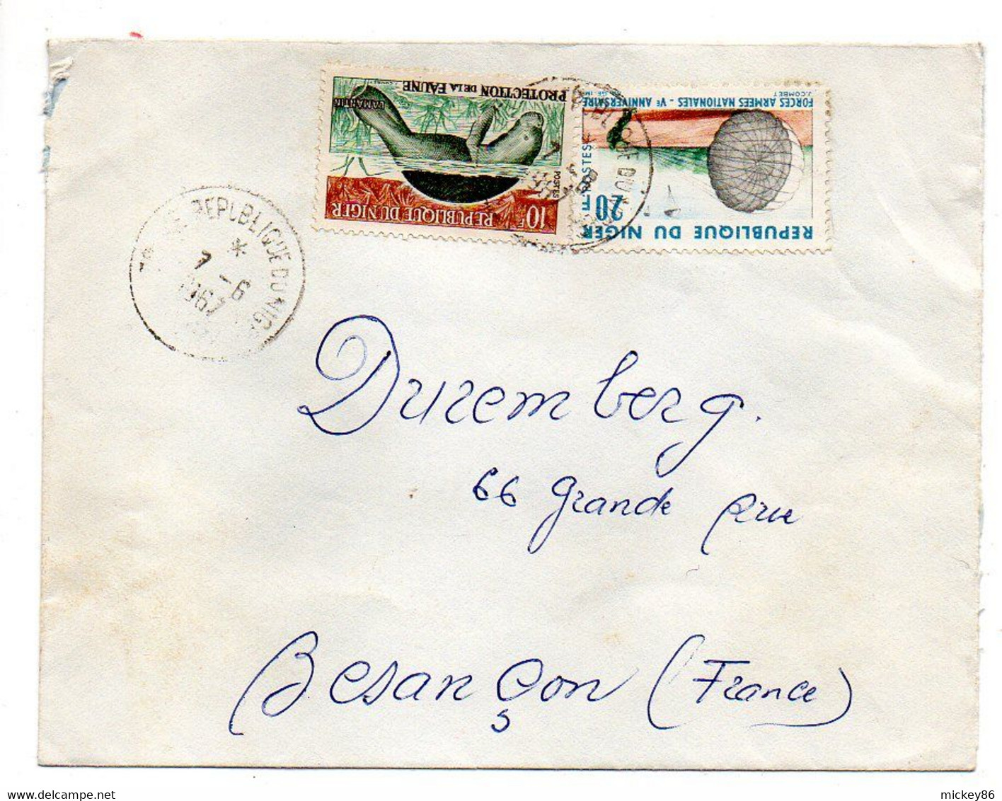 Niger-1967--Lettre  Pour  Besançon-25 ( France) ..tp Lamantin, Forces Armées (parachute)  Sur Lettre ...à Saisir - Níger (1960-...)