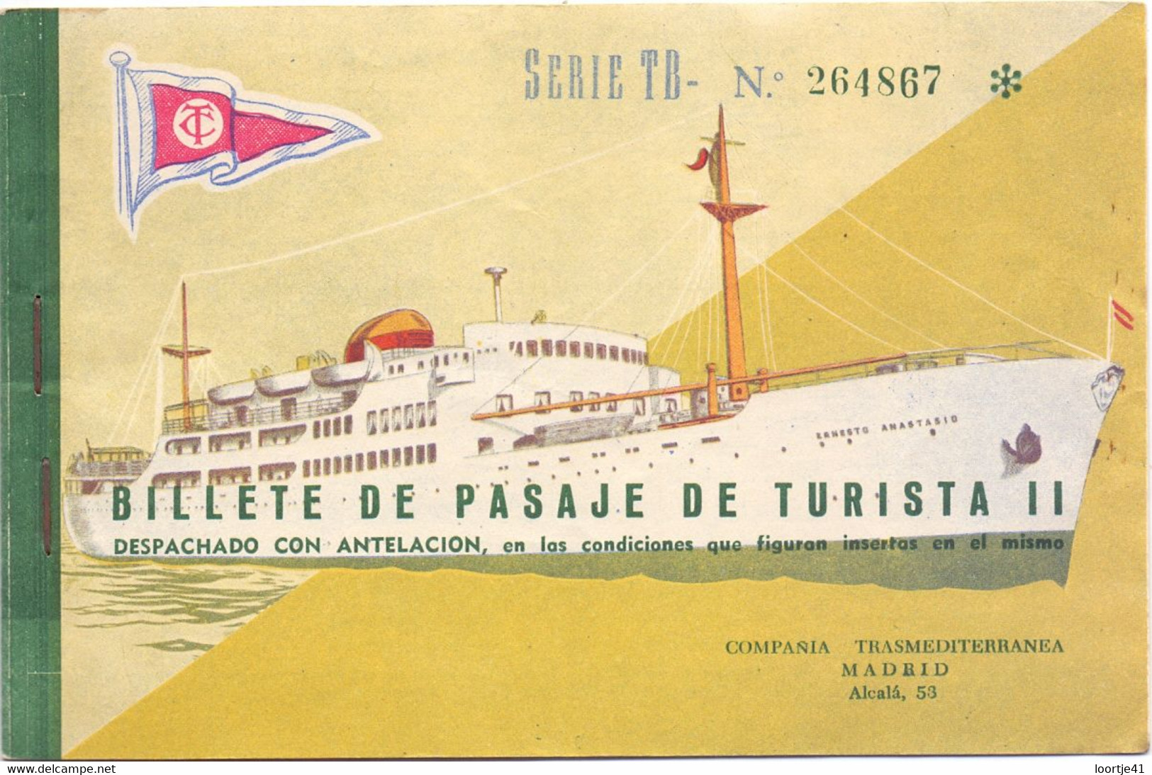Biljet Billet Billete De Pasaje De Turista II - Compania Transmediterranea Madrid - 1962 - Europe