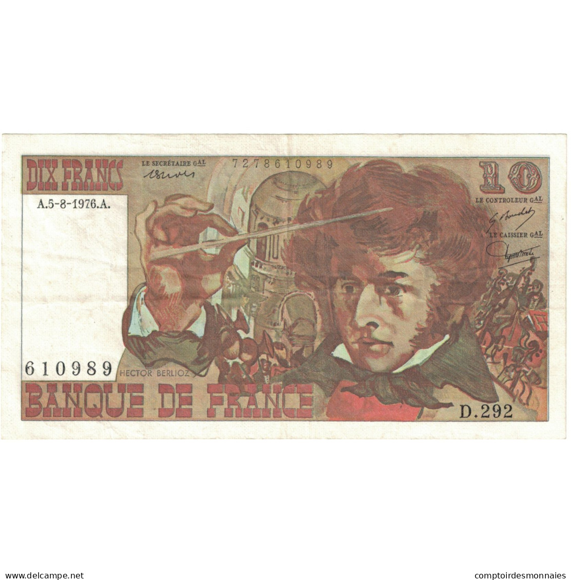France, 10 Francs, Berlioz, 1976, D.292 610989, SPL, Fayette:63.18, KM:150c - 10 F 1972-1978 ''Berlioz''