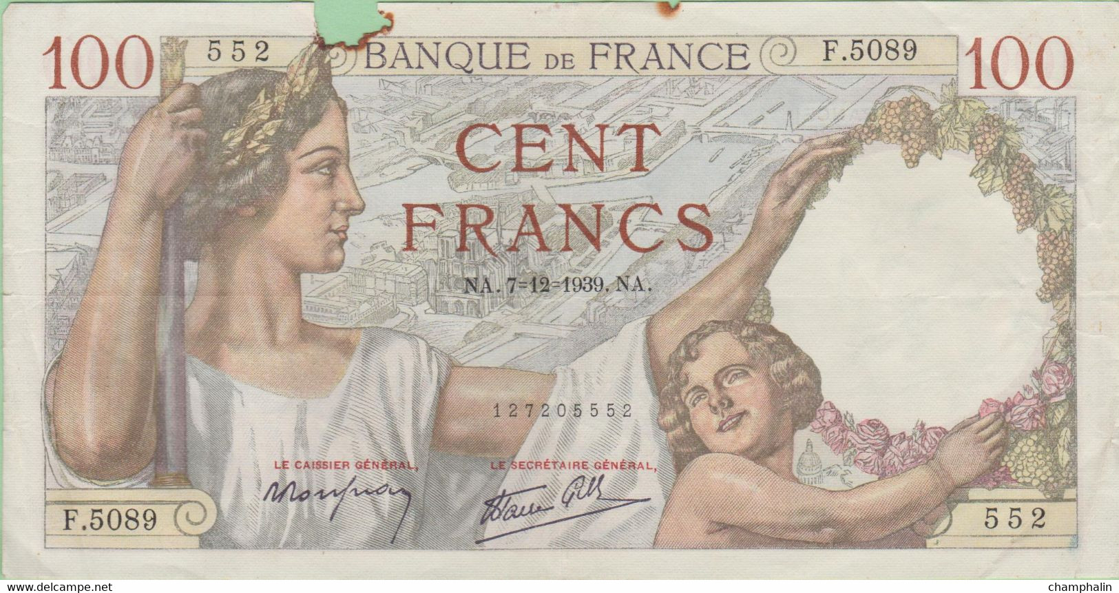 France - Billet De 100 Francs Type Sully - 7 Décembre 1939 - 100 F 1939-1942 ''Sully''