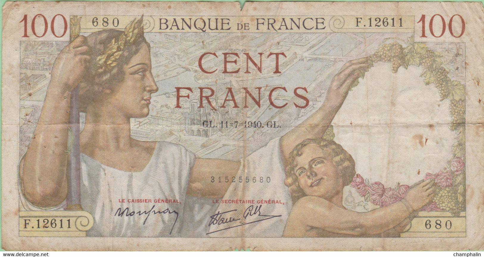 France - Billet De 100 Francs Type Sully - 11 Juillet 1940 - 100 F 1939-1942 ''Sully''