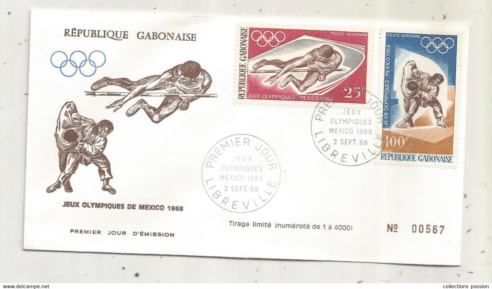 FDC, Premier Jour, GABON , Lettre, 1968, LIBREVILLE , JEUX OLYMPIQUES DE MEXICO 1968 - Gabon (1960-...)