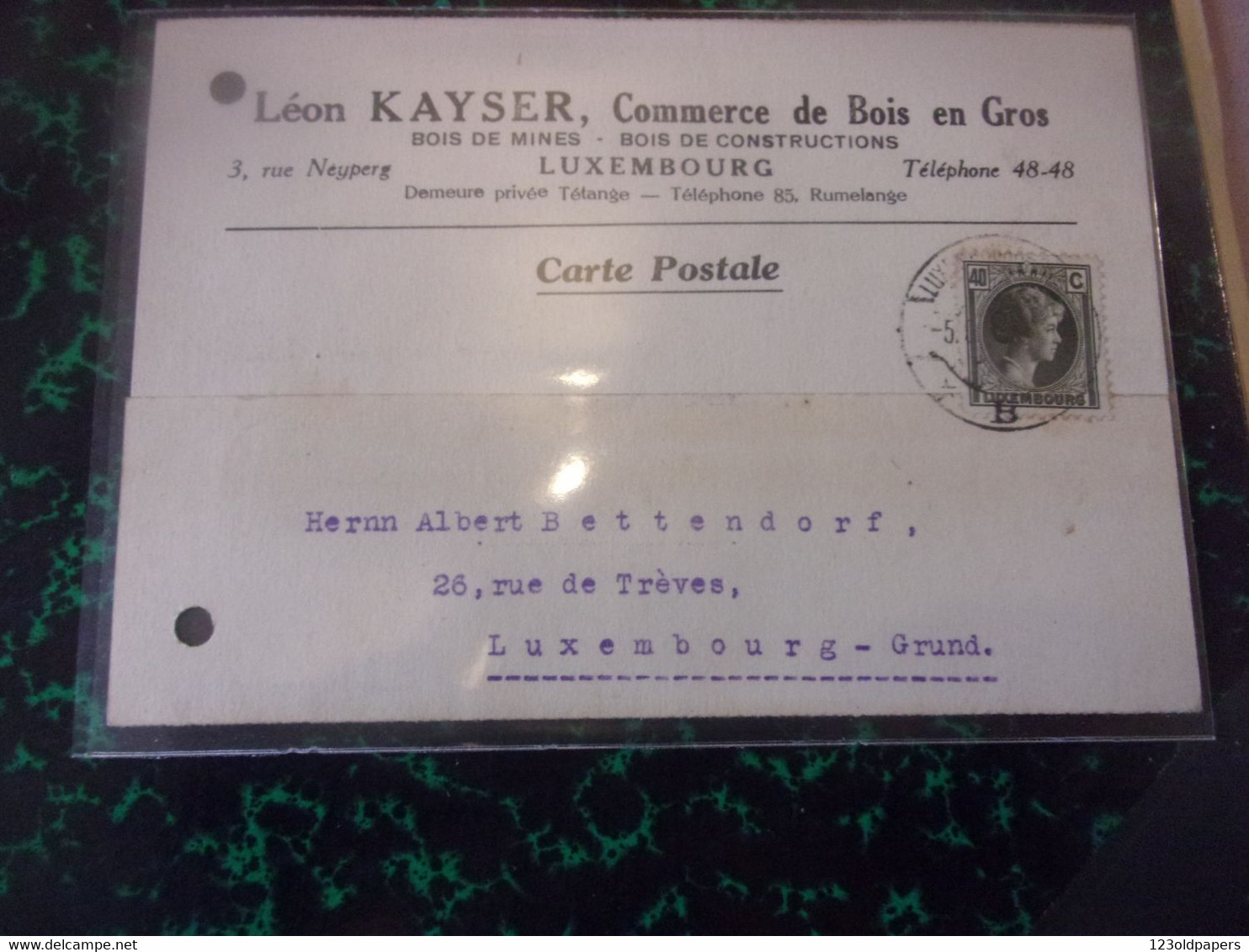 ♥️ 1931 Luxembourg ,3 RUE NEYPERG LEON KAYSER COMMERCE DE BOIS EN GROS BOIS DE MINES DEMEURE TETANGE RUMELANGE - Luxembourg - Ville