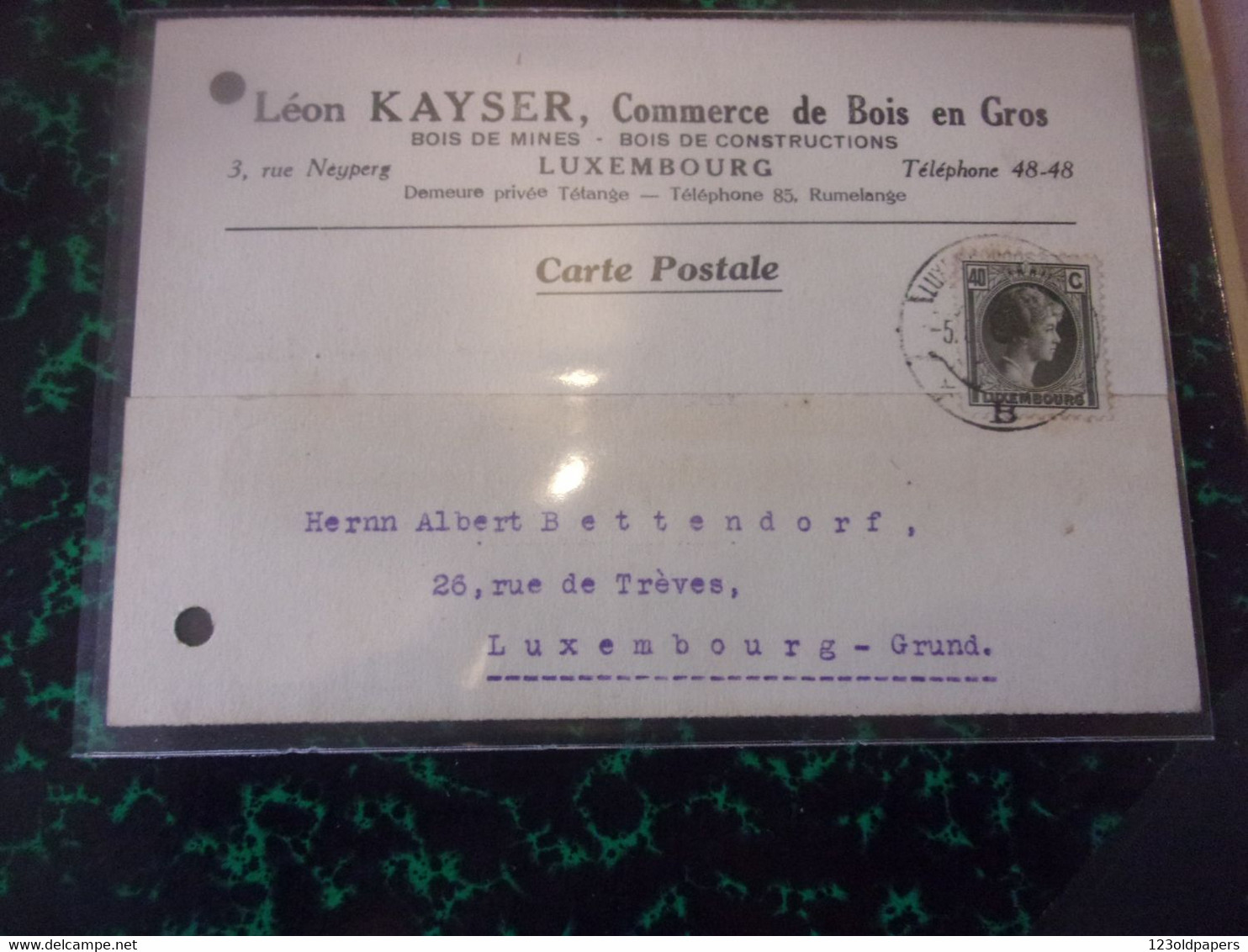 ♥️ 1931 Luxembourg ,3 RUE NEYPERG LEON KAYSER COMMERCE DE BOIS EN GROS BOIS DE MINES DEMEURE TETANGE RUMELANGE - Luxemburg - Stad