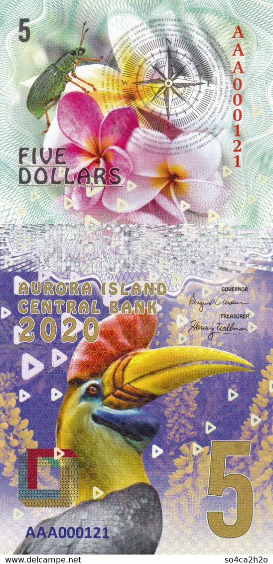 Aurora Islands 5 Dollars 2020 UNC  POLYMER  Emission Privée - Fictifs & Spécimens