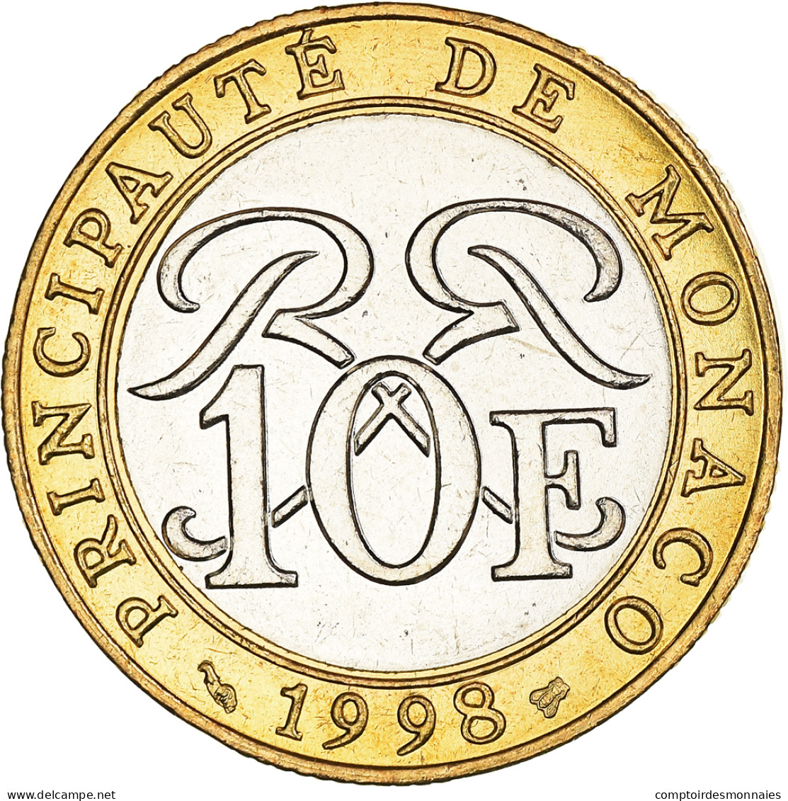 Monnaie, Monaco, Rainier III, 10 Francs, 1998, SUP, Bimétallique - 1960-2001 Nouveaux Francs