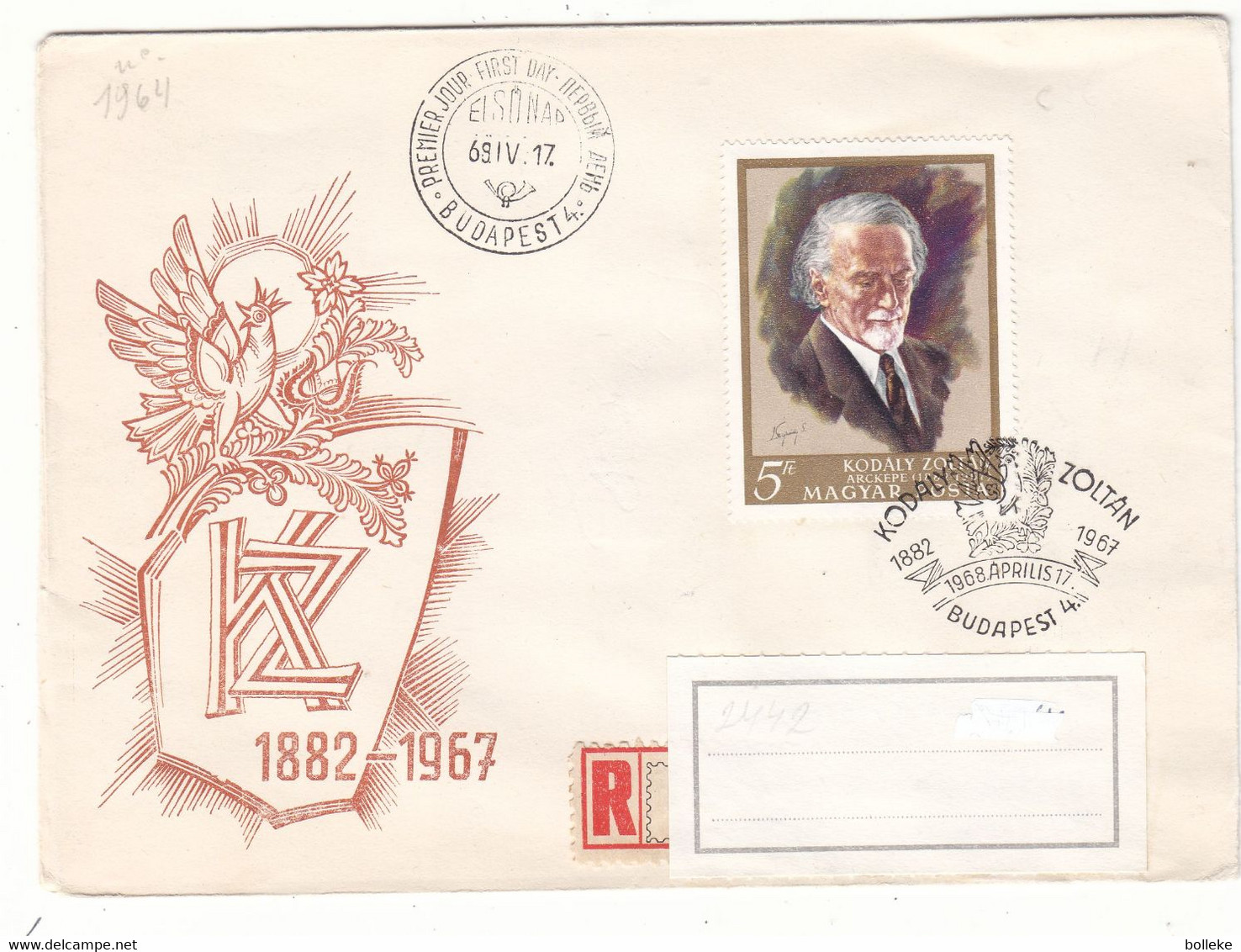 Hongrie - Lettre Recom De 1967 ° - GF - Oblit Budapest - Musique - Compositeur - - Cartas & Documentos