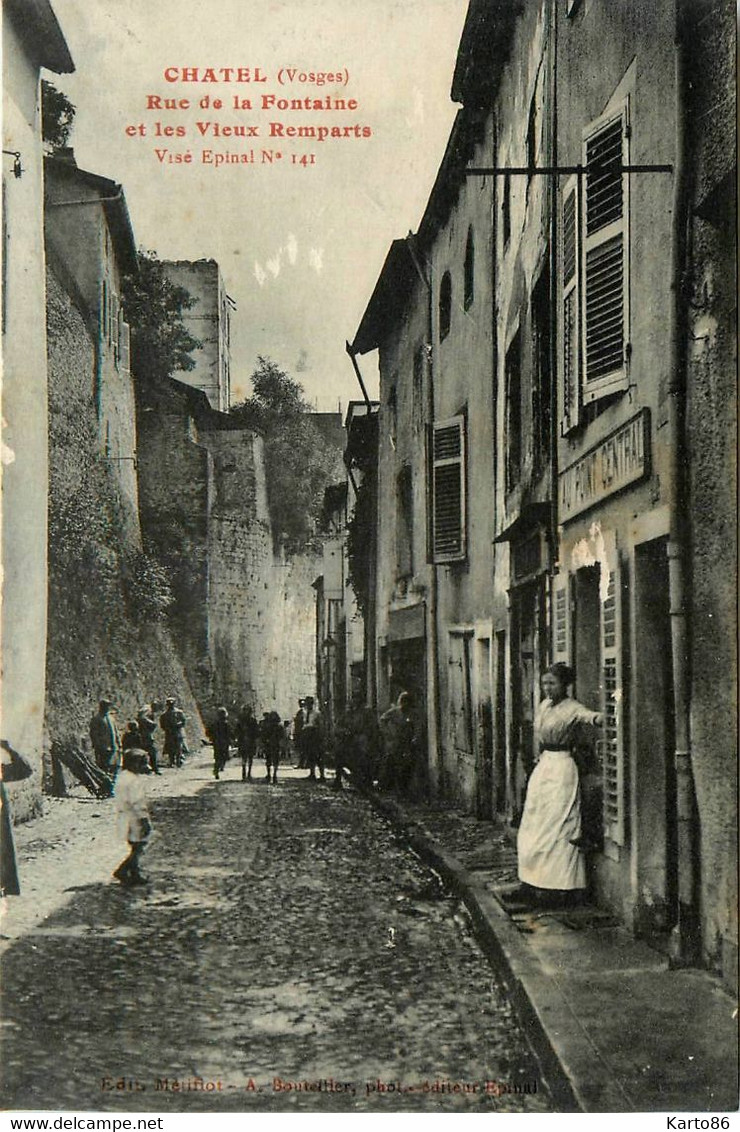 Chatel * Rue De La Fontaine Et Les Vieux Remparts * Café AU POINT CENTRAL * Villageois - Chatel Sur Moselle