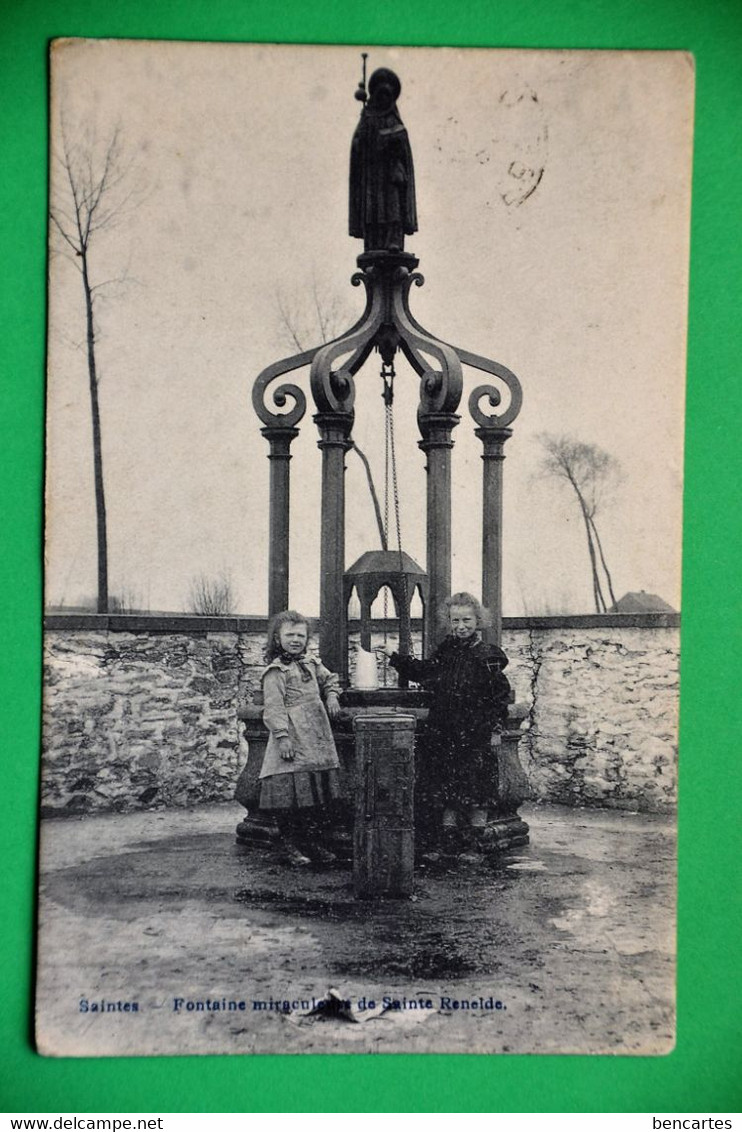 Saintes 1907: Fontaine Miraculeuse De Sainte Renelde Animée Avec Deux Enfants. Rare - Tubize