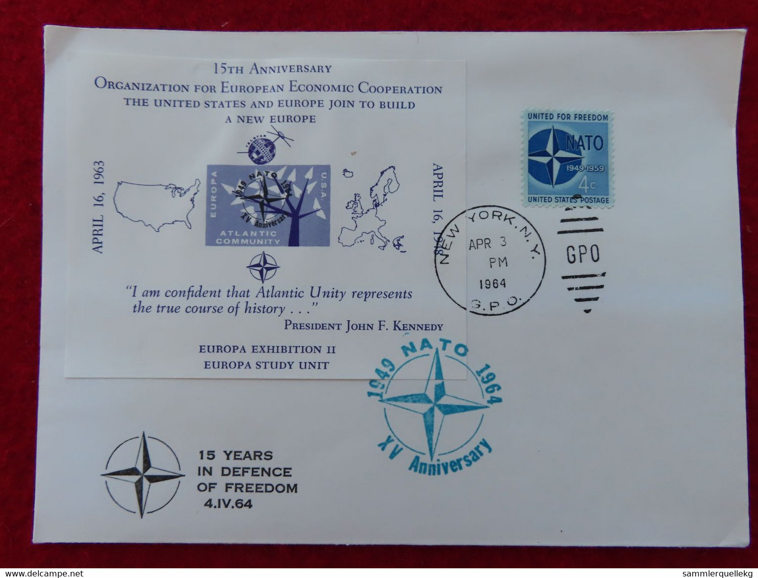 NATO Ersttagsbrief Mit Block, 15 YEARS IN DEFENCE OF FREEDOM 4. IV. 1964 (Nr. 3) - Storia Postale