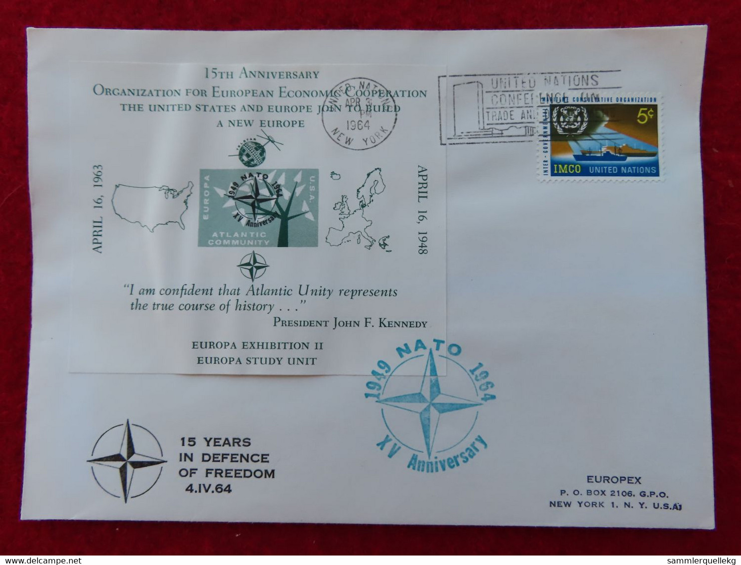NATO Ersttagsbrief Mit Block, 15 YEARS IN DEFENCE OF FREEDOM 4. IV. 1964 (Nr. 4) - Brieven En Documenten