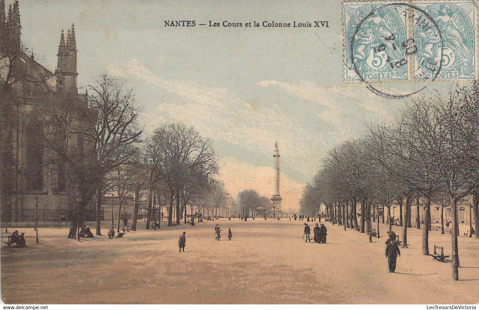 CPA - 44 - Nantes - Les Cours Et La Colonne Louis XVI - Animée Colorisée - PUB Savonnerie BIETTE NANTES Au Dos - Nantes